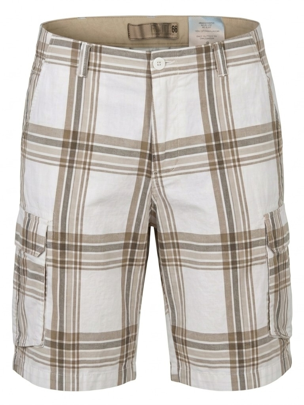 Route 66 Men's Plaid Cargo Shorts White Tan Brown Size 40